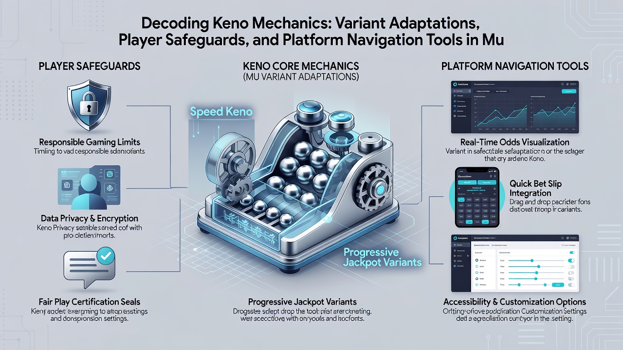 Multilingual keno platform navigation menu with language selector and responsible gaming tools highlighted